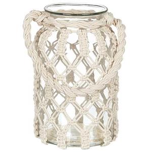 beliani Laterne Glas weiß 31 cm mit Griff Makramee geflochten Tischdeko Boho Jalebi - Weiß