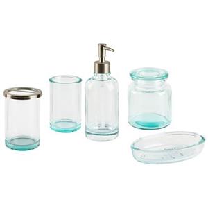 beliani 5-teiliges Badezimmer-Set aus Glas Mintgrün Seifenspender Seifenschale Zahnbürstenhalter Becher Moderner Stil Badzubehör für wc Toilette - Silber