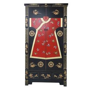 Fine Asianliving Chinese Kast Zwart Kimono Handgeschilderd