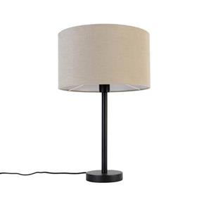 Qazqa Moderne Tafellamp Zwart Met Boucle Kap Lichtbruin 35 Cm - Simplo