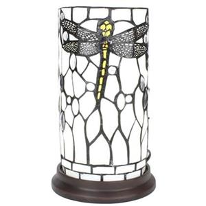 Clayre & Eef Tiffany Tafellamp Ø 15x26 cm Wit Grijs Glas Kunststof