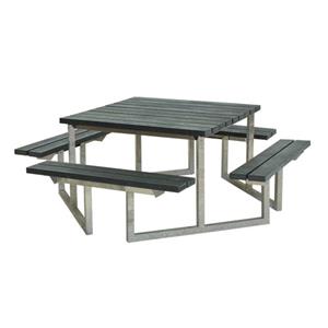 Plus Danmark Picknicktafel gerecycled kunststof grijs | Twist vierkant 204 x 204 x 73 cm