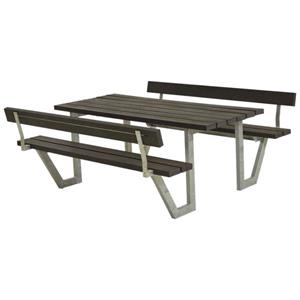 Plus Danmark Picknicktafel gerecycled kunststof zwart | Wega 2 rugleuning 185 x 177 x 76 cm