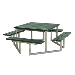 Plus Danmark Picknicktafel gerecycled kunststof groen | Twist vierkant 204 x 204 x 73 cm