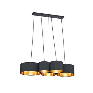 Lindby Vironi hanglamp, 5-lamps, zwart, goud