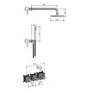 Hotbath Complete Thermostatische Regendouche  Archie Inbouwset 2 Stopkranen Met Handdouche Rond En Plafondbuis 20 CM Geborsteld Messing PVD