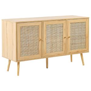 beliani 3-türiges Sideboard aus hellem Holz mit Rattan Schubladen Boho Style Nachttisch - Heller Holzfarbton