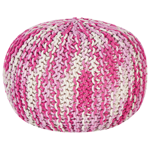 beliani Pouf Weiß und Rosa Baumwolle ⌀ 50 cm Rund Gefochten Gestrickt Strickhocker Strickpouf Boho für Wohnzimmer Schlafzimmer Deko Haushalt Wohnen