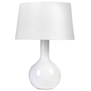 Beliani - Tischlampe Weisser Keramikfuß Stoffschirm Glänzend Nachttischlampe Schreibtischlampe Klassisches Design - Weiß