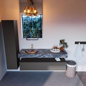 MONDIAZ ALAN-DLUX Badmeubelset 150cm badmeubel onderkast Dark_grey 1 lade met vrijhangende wastafel CLOUD links 1 kraangat kleur Lava ADX150Dar1LL1Lav