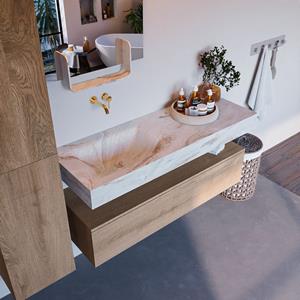 MONDIAZ ALAN-DLUX Badmeubelset 130cm badmeubel onderkast Washed_Oak 1 lade met vrijhangende wastafel CLOUD links zonder kraangat kleur Frappe ADX130Was1LL0Fra