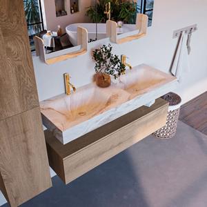 MONDIAZ ALAN-DLUX Badmeubelset 130cm badmeubel onderkast Washed_Oak 1 lade met vrijhangende wastafel CLOUD dubbel 2 kraangaten kleur Frappe ADX130Was1LD2Fra