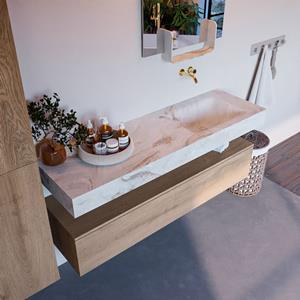 MONDIAZ ALAN-DLUX Badmeubelset 150cm badmeubel onderkast Washed_Oak 1 lade met vrijhangende wastafel CLOUD rechts zonder kraangat kleur Frappe ADX150Was1LR0Fra