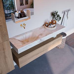 MONDIAZ ALAN-DLUX Badmeubelset 150cm badmeubel onderkast Washed_Oak 1 lade met vrijhangende wastafel CLOUD links zonder kraangat kleur Frappe ADX150Was1LL0Fra