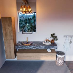 MONDIAZ ALAN-DLUX Badmeubelset 150cm badmeubel onderkast Washed_Oak 1 lade met vrijhangende wastafel CLOUD links 1 kraangat kleur Lava ADX150Was1LL1Lav