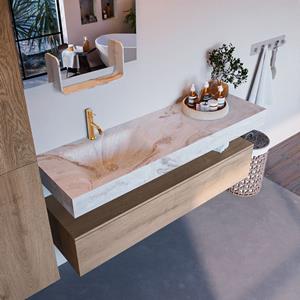 MONDIAZ ALAN-DLUX Badmeubelset 150cm badmeubel onderkast Washed_Oak 1 lade met vrijhangende wastafel CLOUD links 1 kraangat kleur Frappe ADX150Was1LL1Fra