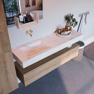 Mondiaz Alan DLux badmeubel 150cm washed oak 1 lade met wastafel ostra links zonder kraangat