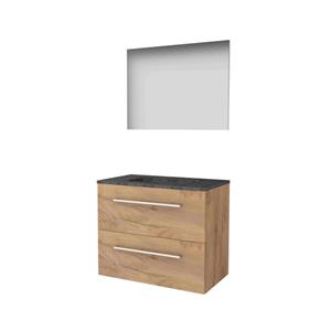 Basic-Line Basic 46 Badmeubelset - 80x46cm - met grepen - 2 lades - hardsteen wastafel - 1 kraangat - Spiegel - MFC Whisky Oak 1813250