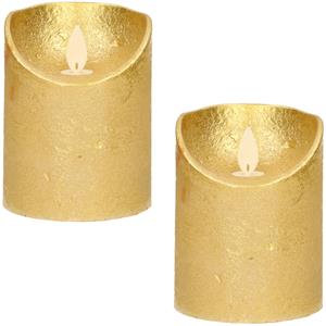 Anna's Collection 2x Gouden Led Kaarsen / Stompkaarsen Met Bewegende Vlam 10 Cm ed Kaarsen