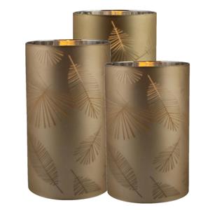 Bellatio 3x Stuks Luxe Led Kaarsen In Goud Bladeren Glas H10 Cm, H12,5 Cm En H15cm ed Kaarsen
