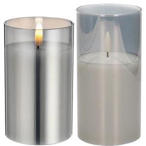 Cepewa Set van 2x luxe led kaarsen in grijs glas 12.5 en 15 cm met timer -