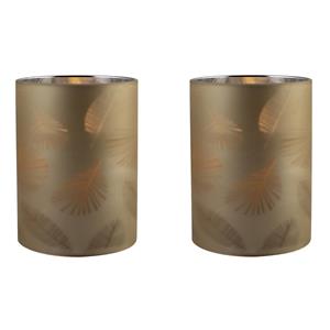 Merkloos 2x stuks luxe led kaarsen in goud bladeren glas D7 x H10 cm -