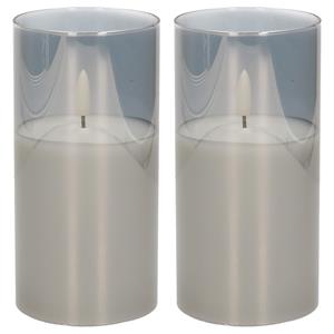 Cepewa 2x stuks luxe led kaarsen in grijs glas D7,5 x H15 cm met timer -