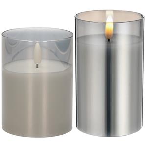 Cepewa Set van 2x luxe led kaarsen in grijs glas 10 en 12.5 cm met timer -