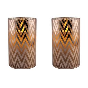 2x stuks luxe led kaarsen in koper glas D7 x H12,5 cm -