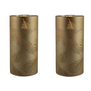 2x stuks luxe led kaarsen in goud bladeren glas D7 x H15 cm -