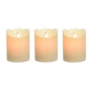 3x Parel witte LED kaarsen/stompkaarsen 10 cm flakkerend -