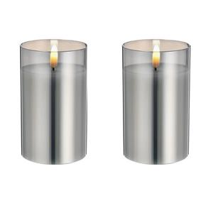 Cepewa 3x stuks luxe led kaarsen in grijs glas D7,5 x H12,5 cm met timer -