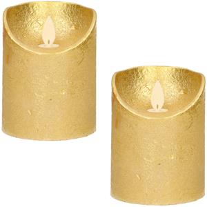 Anna's Collection 3x Gouden LED kaarsen / stompkaarsen met bewegende vlam 10 cm -