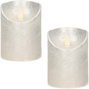 Anna's Collection 3x Zilveren LED kaarsen / stompkaarsen met bewegende vlam 10 cm -
