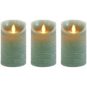Anna's Collection 3x Jade groene LED kaarsen / stompkaarsen met bewegende vlam 12,5 -
