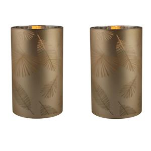 3x stuks luxe led kaarsen in goud bladeren glas D7 x H12,5 cm -