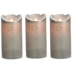 3x Zilveren LED kaarsen/stompkaarsen 15 cm flakkerend -
