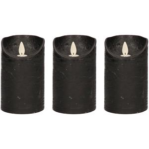 Anna's Collection 3x Zwarte LED kaarsen / stompkaarsen met bewegende vlam 12,5 cm -