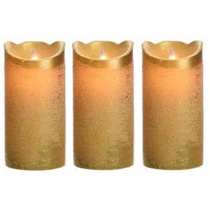 3x Gouden LED kaarsen/stompkaarsen 15 cm flakkerend -
