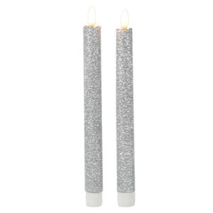 Kaarsen set van 6x stuks Led dinerkaarsen glitter zilver 25,5 cm -