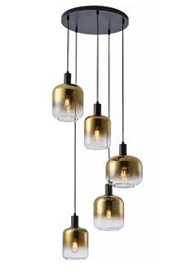 Freelight Hanglamp Vario 5 lichts Ø 50 cm goud glas zwart