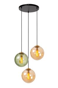 Lucide Pendelleuchte Monsaraz, Ø 35 cm, amber/grün, Glas, 3-flammig