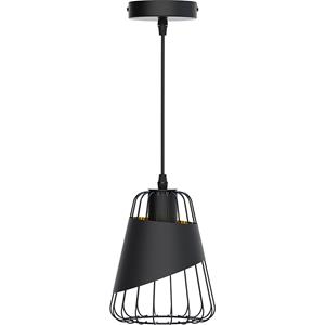 BES LED LED Hanglamp - Hangverlichting - Aigi Pendin - E27 Fitting - Ijzeren Frame - Retro - Klassiek - Zwart - Aluminium