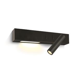 ONE Light Reading Spot - wandspot rechts met schakelaar - 30 x 3,5 x 5 cm - 3W + 6W LED incl. - zwart