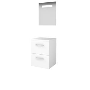 Basic Line Basic-Line Economic 46 badkamermeubelset - 50x46cm - met grepen - 2 lades - wastafelblad - Spiegel - geintegreerde LED verlichting - MDF lak Ice White 1813582