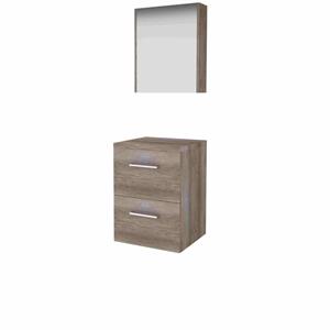 Basic Line Basic-Line Comfort 46 badkamermeubelset - 50x46cm - met grepen - 2 lades - wastafelblad - Spiegelkast - MFC Scotch Oak 1813638