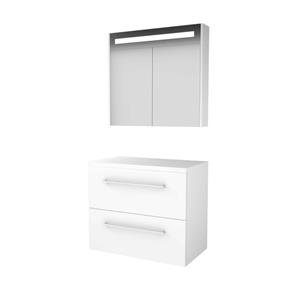 Basic Line Basic-Line Premium 46 badkamermeubelset - 80x46cm - met grepen - 2 lades - wastafelblad - Spiegelkast - geintegreerde LED verlichting - MDF lak Ice White 1813660