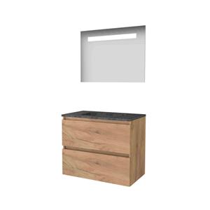 Basic Line Basic-Line Economic 46 badkamermeubelset - 80x46cm - greeploos - 2 lades - hardsteen wastafel - 1 kraangat - Spiegel - geintegreerde LED verlichting - MFC Whisky Oak 1813070