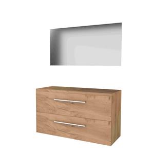 Basic Line Basic-Line Ultimate 46 badkamermeubelset - 120x46cm - met grepen - 2 lades - wastafelblad - Spiegel - verlichting MFC Whisky Oak 1813613