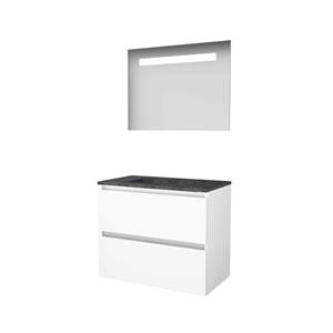 Basic Line Basic-Line Economic 46 badkamermeubelset - 80x46cm - greeploos - 2 lades - hardsteen wastafel - 0 kraangaten - Spiegel - geintegreerde LED verlichting - MDF lak Ice White 1813066